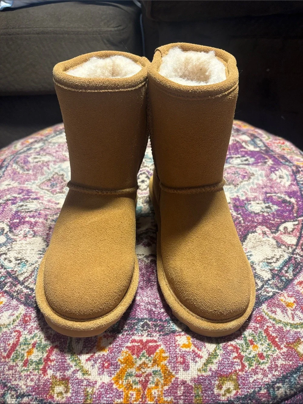 BEARPAW Girls Slip On Shearling-Lined Boot - Chestnut, Size 1